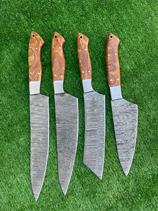 Custom Handmade Damascuse Steel Kitchen Knives Set