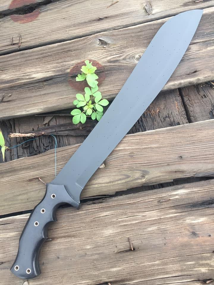 Carbon Steel Machete Knife with Black powder coated and Black Micarta Handle Come With Leather sheath