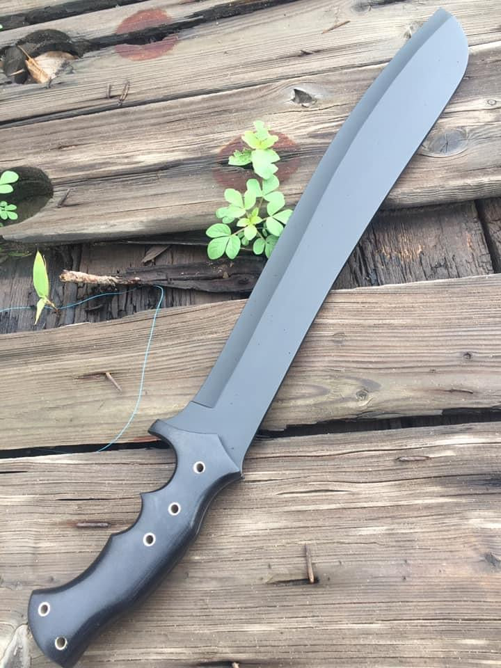 Carbon Steel Machete Knife with Black powder coated and Black Micarta Handle Come With Leather sheath