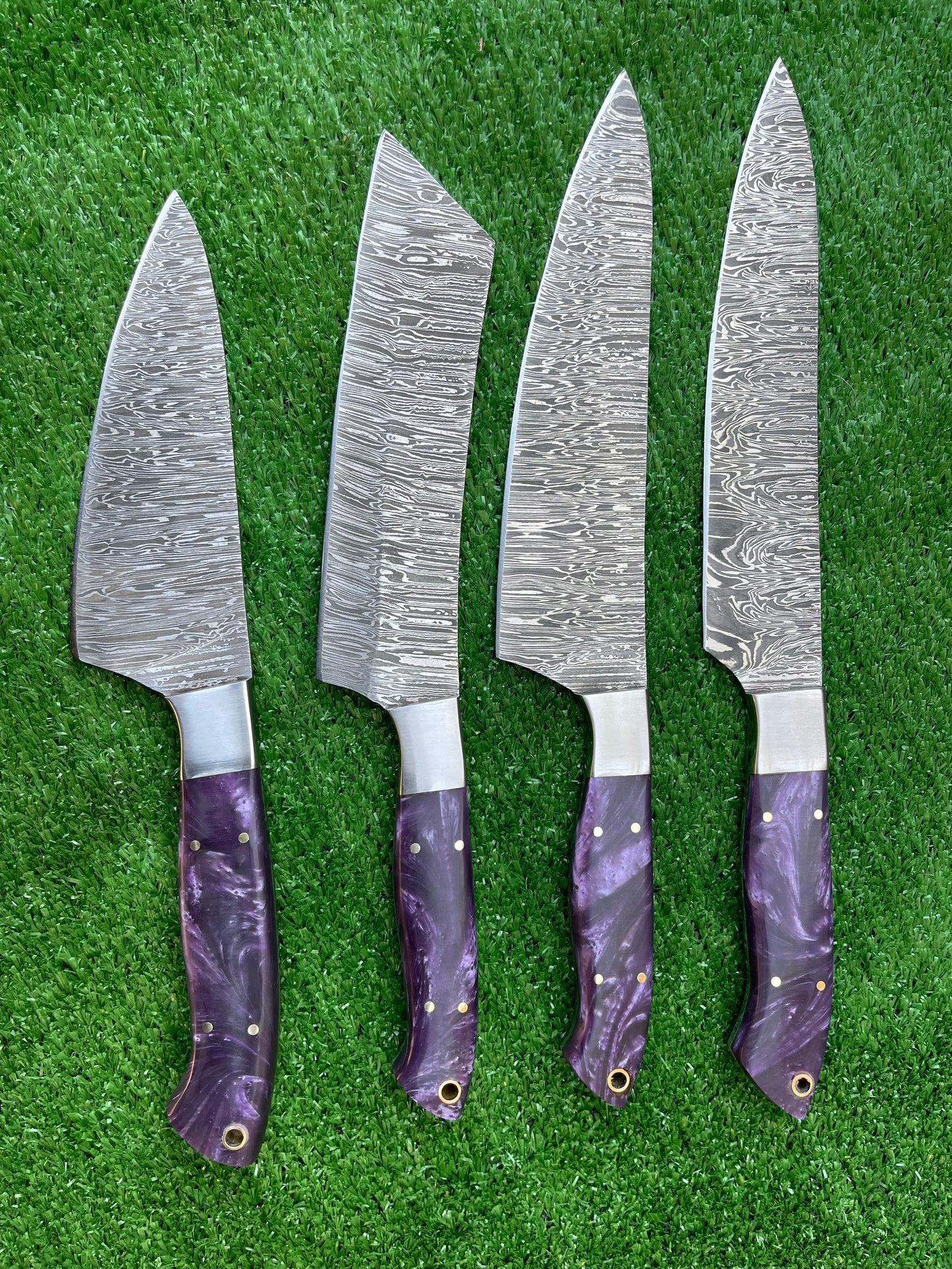 Custom Handmade Damascuse Steel Kitchen Knives Set