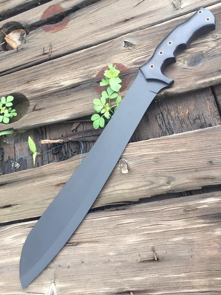 Carbon Steel Machete Knife with Black powder coated and Black Micarta Handle Come With Leather sheath