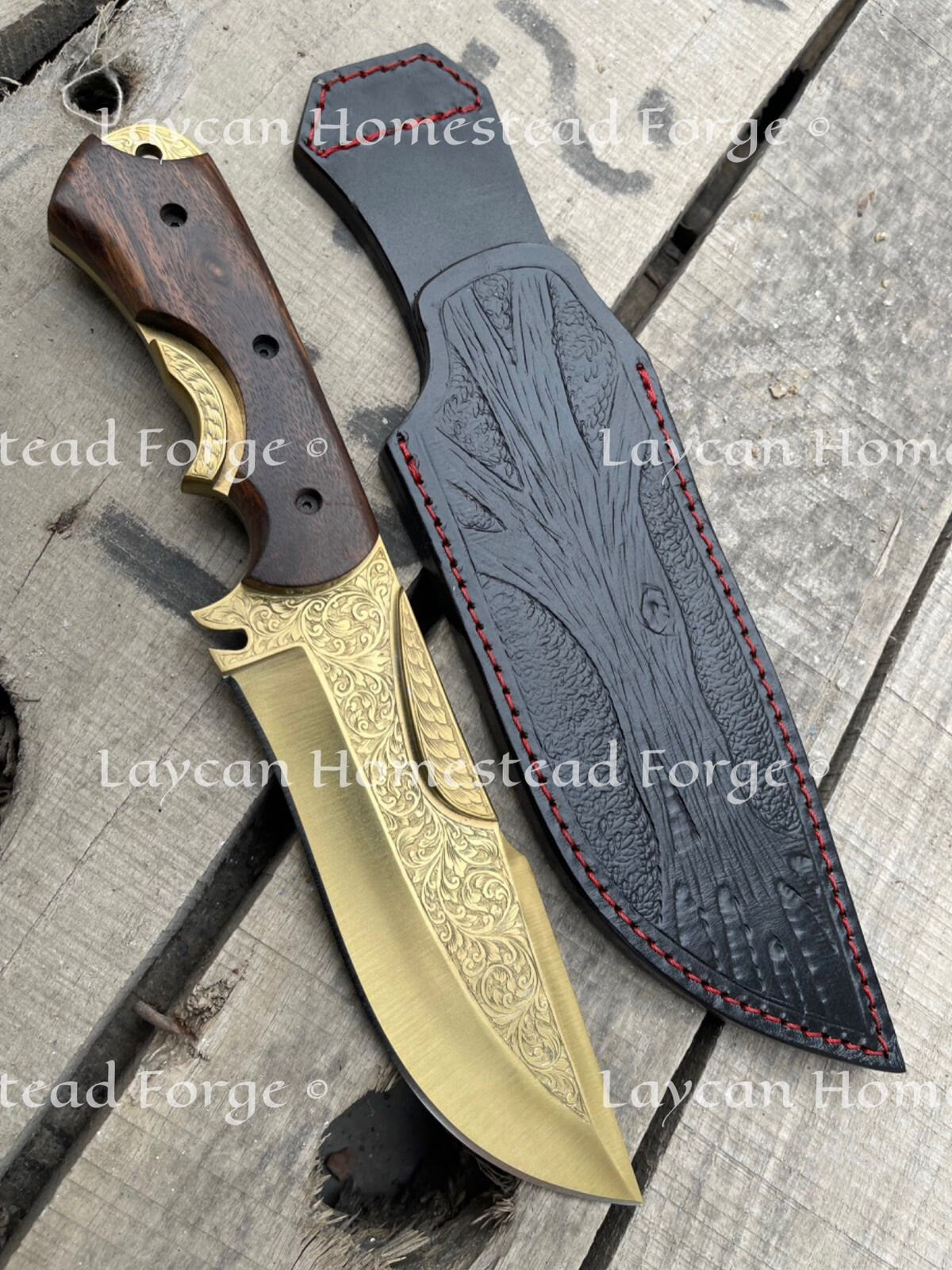 D2 Steel Handmade Hand Engraved Knife With Anodized Color