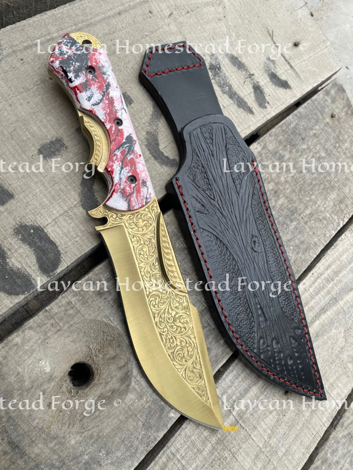 D2 Steel Handmade Hand Engraved Knife With Anodized Color