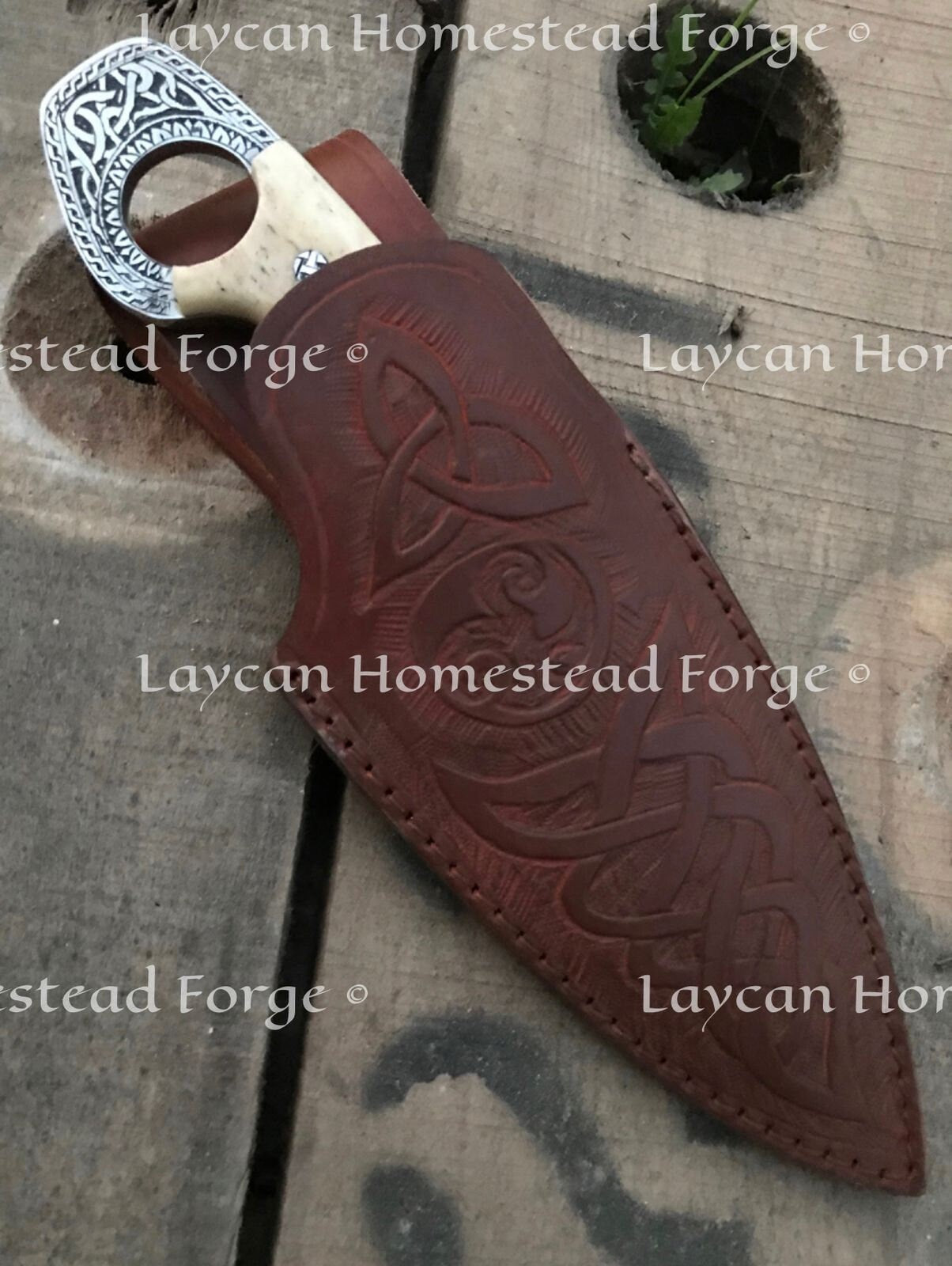 10.5"D2 Steel Handmade Viking Celtic Design Engraved Knife