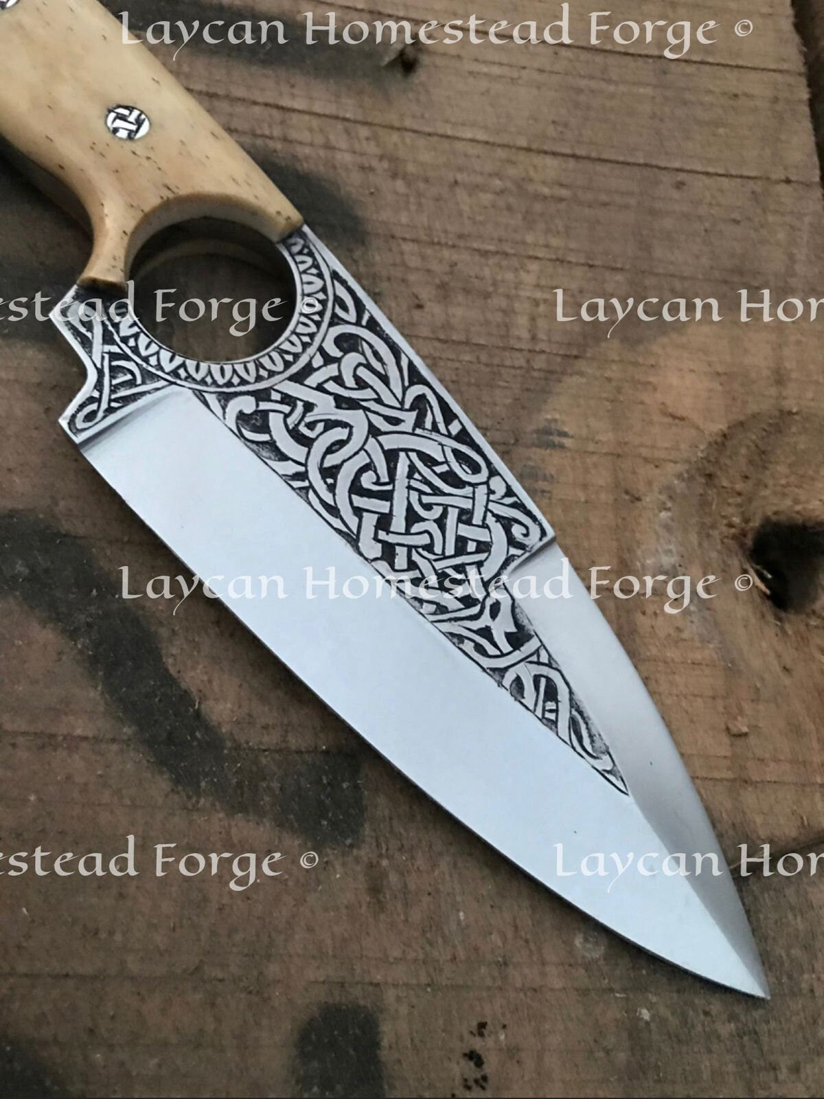 10.5"D2 Steel Handmade Viking Celtic Design Engraved Knife