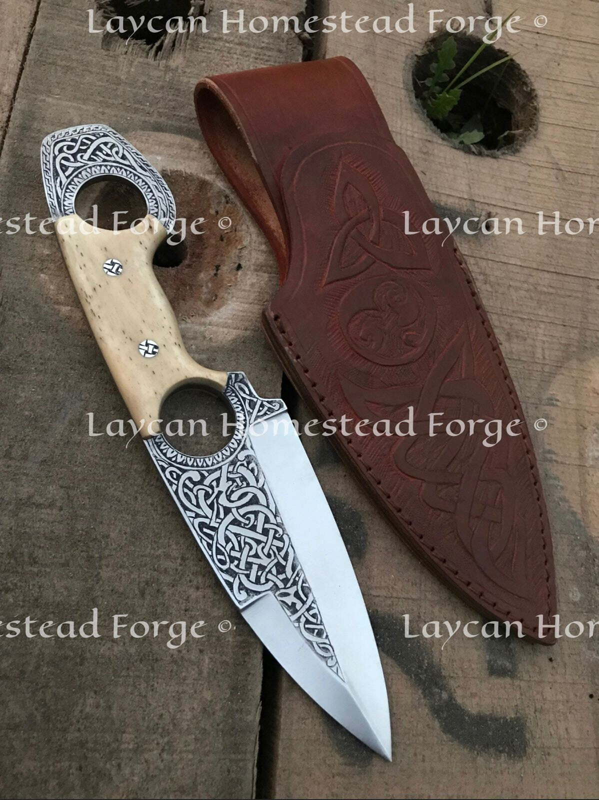 10.5"D2 Steel Handmade Viking Celtic Design Engraved Knife