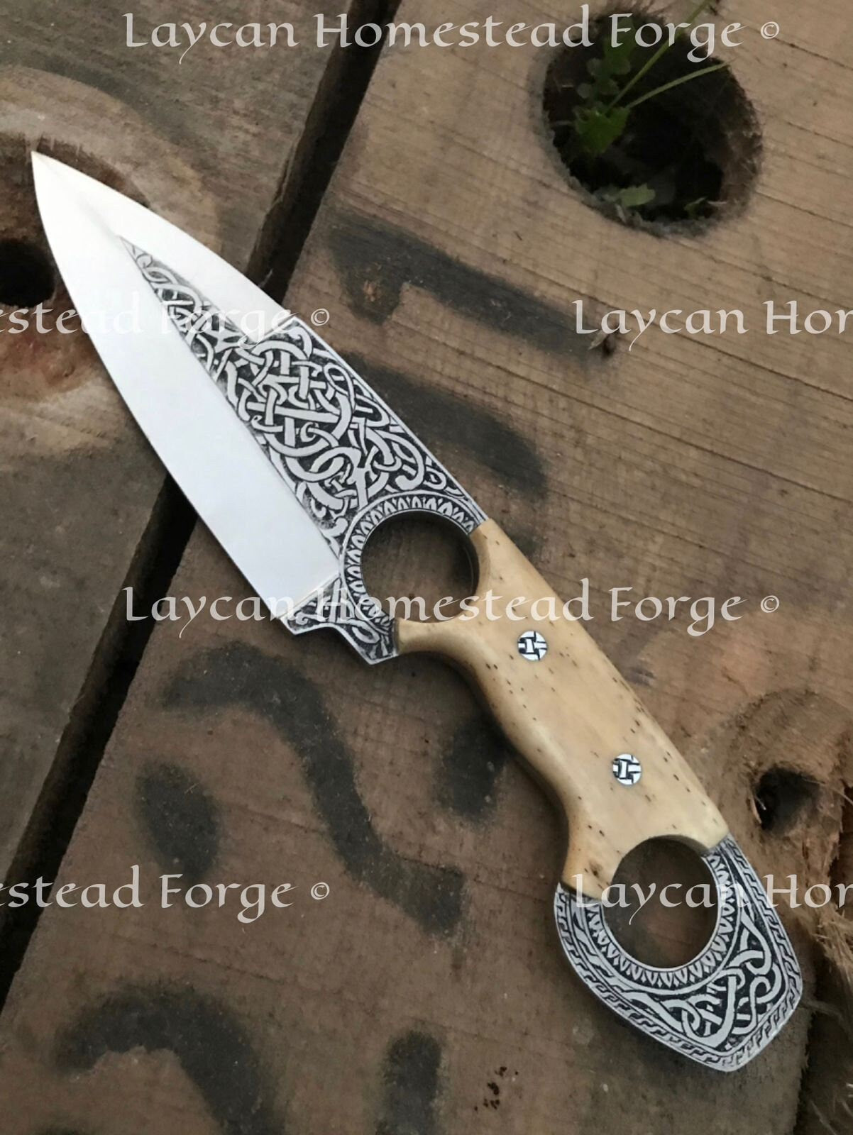 10.5"D2 Steel Handmade Viking Celtic Design Engraved Knife