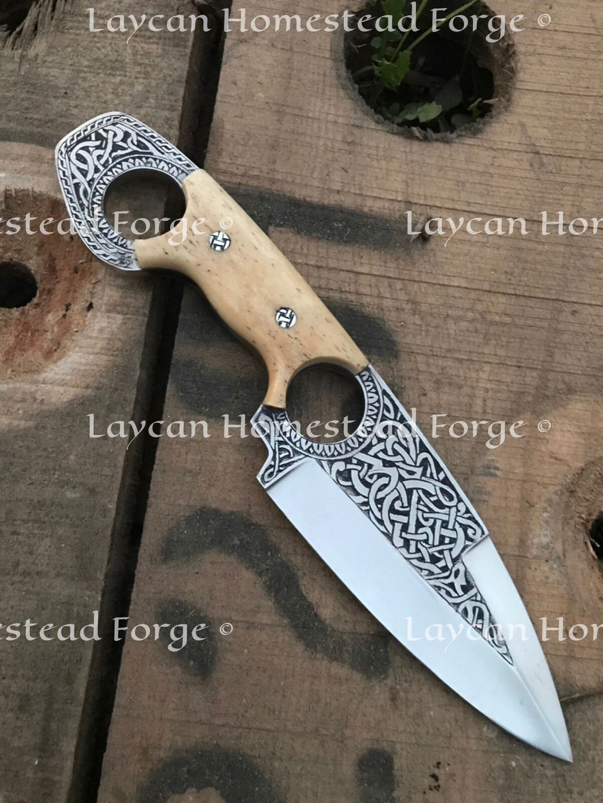 10.5"D2 Steel Handmade Viking Celtic Design Engraved Knife